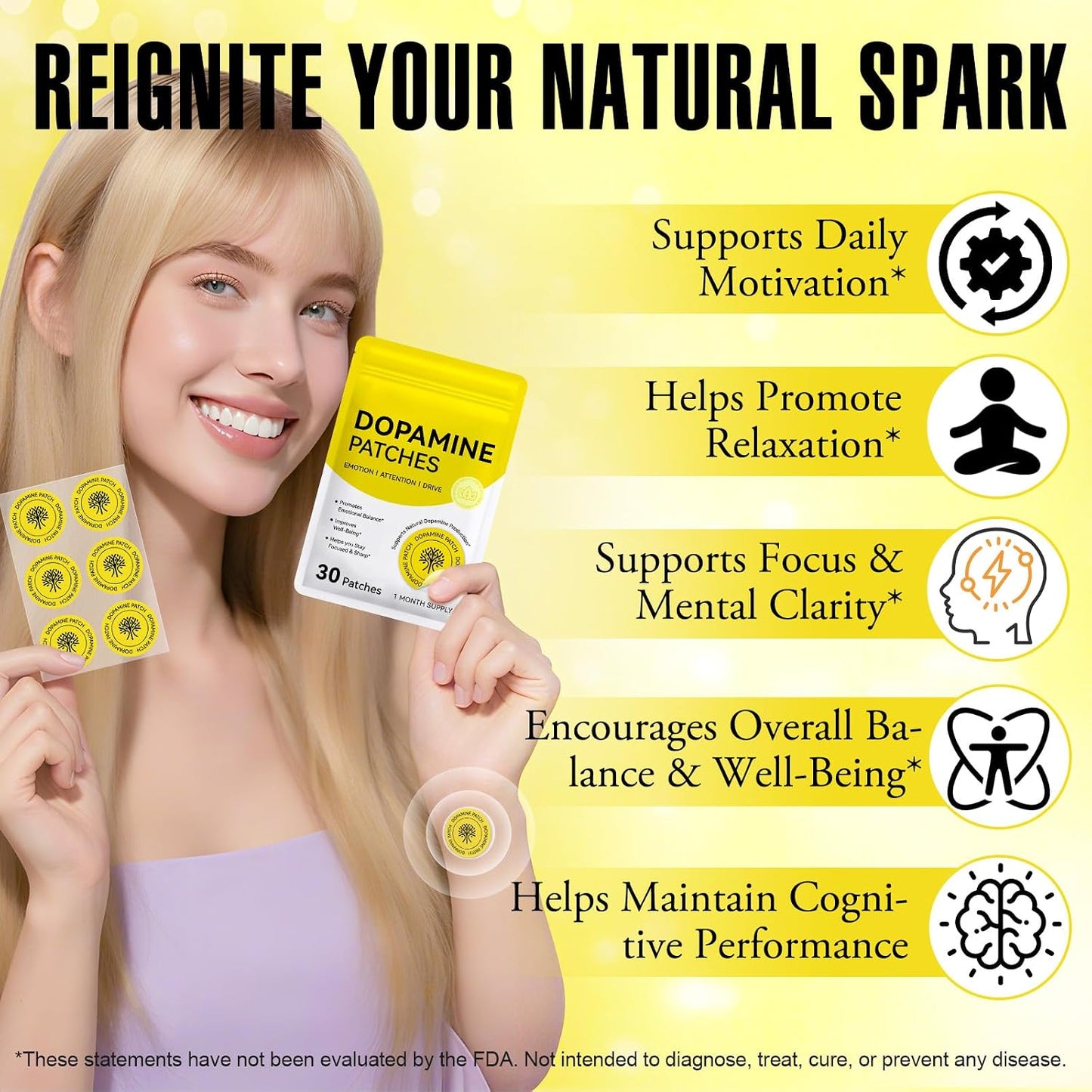 Dopamine Patches Extra Strength for Men & Women - Daily Mood Support & Mental Wellness, Boosts Positivity & Motivation, Dopamine Mood Patches Supports Dopamine Serotonin Balance