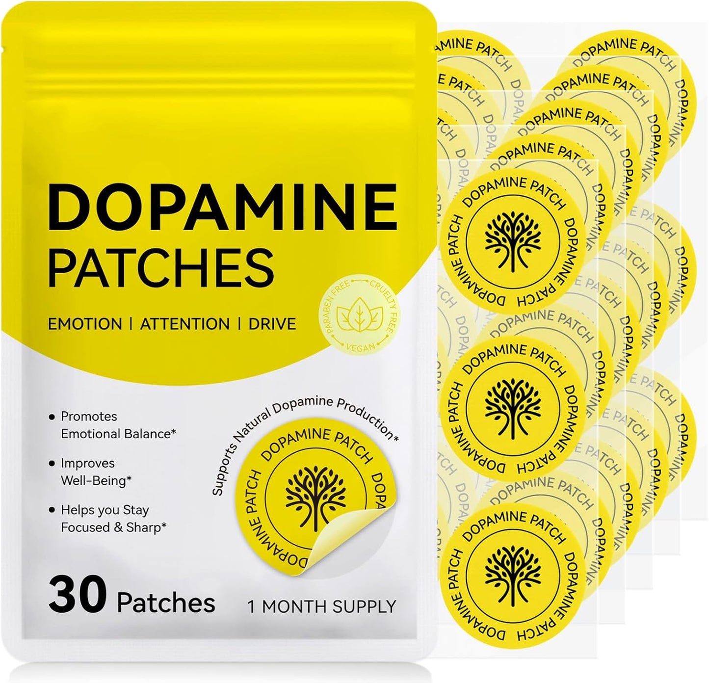 Dopamine Patches Extra Strength for Men & Women - Daily Mood Support & Mental Wellness, Boosts Positivity & Motivation, Dopamine Mood Patches Supports Dopamine Serotonin Balance
