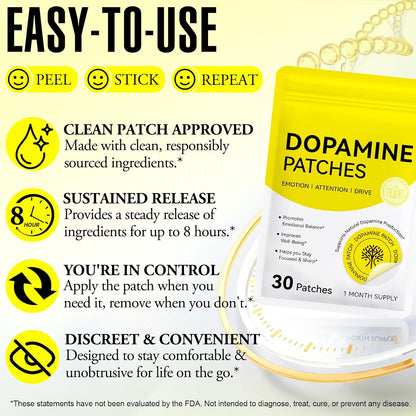 Dopamine Patches Extra Strength for Men & Women - Daily Mood Support & Mental Wellness, Boosts Positivity & Motivation, Dopamine Mood Patches Supports Dopamine Serotonin Balance